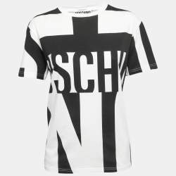 Pre Owned Moschino couture Monochrome Logo Printed Cotton Knit T-Shirt L