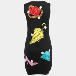 Pre Owned Moschino Couture Black Fashion Patterned Knit Sleeveless Mini Dress M