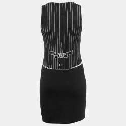 Pre Owned Moschino Couture Black Vest Patterned Wool Sleeveless Mini Dress M