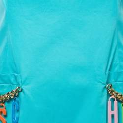 مملوكة مسبقًا Moschino Couture Blue Cotton Logo Chain Detailed Sleeveless Mini Dress M