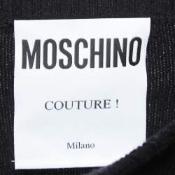 Pre Owned Moschino Couture Black Logo Patterned Wool Blend Sweater S