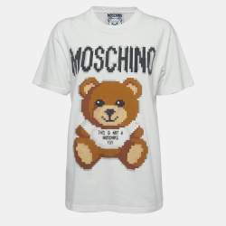Pre Owned Moschino Couture White Logo Print Cotton Crew Neck Half Sleeve T-Shirt XS