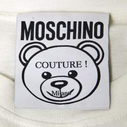 Pre Owned Moschino Couture White Logo Print Cotton Crew Neck Half Sleeve T-Shirt XS