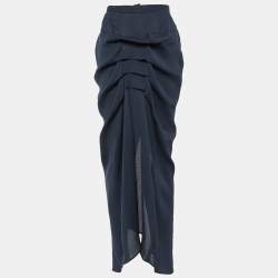 Pre Owned Moschino Couture Navy Blue Silk Chiffon Pleated Detail Maxi Skirt M