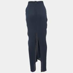 مملوكة مسبقًا Moschino Couture Navy Blue Silk Chiffon Pleated Detail Maxi Skirt M