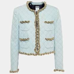 Moschino Couture Blue Faded Denim Quilted Chain Detail Jacket M