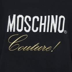 Pre Owned Moschino Couture Black Logo Detail Wool Sweater M
