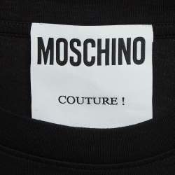 Pre Owned Moschino Couture Black Logo Embroidered Cotton Half Sleeve T-Shirt M