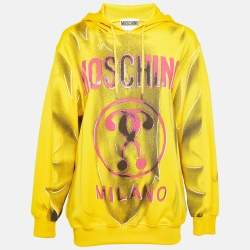 Moschino Couture Yellow Contrast Logo Print Jersey Oversized Hoodie S