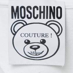 Pre Owned Moschino Couture White Teddy Print Cotton Hoodie S