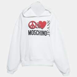 Pre Owned Moschino Mo5ch1no Jeans White Peace & Love Print Cotton Hoodie M