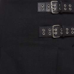 Moschino Jeans Black Wool Blend Pleated Buckle Detail Mini Skirt M