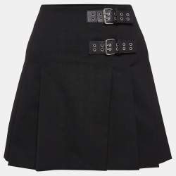 Moschino Jeans Black Wool Blend Pleated Buckle Detail Mini Skirt M