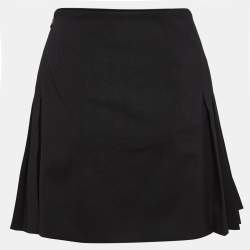 Moschino Jeans Black Wool Blend Pleated Buckle Detail Mini Skirt M
