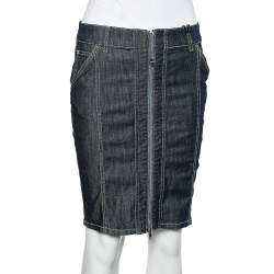 Pre Owned Moschino Jeans Navy Blue Zip Up Mini Skirt L