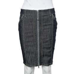 Pre Owned Moschino Jeans Navy Blue Zip Up Mini Skirt L
