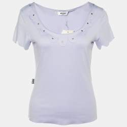 Pre Owned Moschino Jeans Purple Jersey Scallop Detail Top M