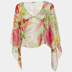 Pre Owned Moschino Jeans Multicolor Fruits Print Silk V-Neck Blouse L