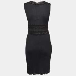 Moschino Jeans Black Lace Trim Stretch Crepe Sleeveless Mini Dress M 