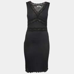 Moschino Jeans Black Lace Trim Stretch Crepe Sleeveless Mini Dress M 