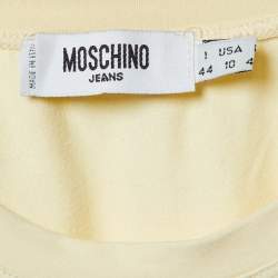Moschino Jeans Yellow Logo Embroidery and Flock Print Jersey T-Shirt M