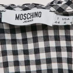 Pre Owned Moschino Jeans Black/White Gingham Cotton Smocked Mini Dress M