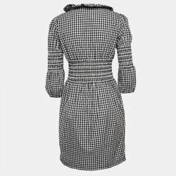 Pre Owned Moschino Jeans Black/White Gingham Cotton Smocked Mini Dress M