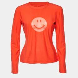 Moschino Jeans Orange Smile Print Cotton Blend Knit T-Shirt L