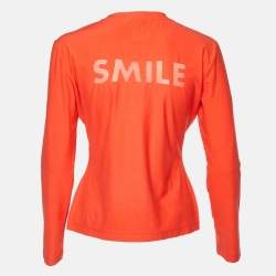 Moschino Jeans Orange Smile Print Cotton Blend Knit T-Shirt L