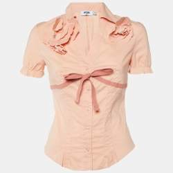 Moschino Jeans Peach Cotton Flower Detail Button Front Shirt M