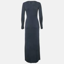 Pre Owned Moschino Jeans Navy Blue Jersey Side Slit Maxi Dress L