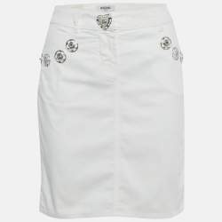 Pre Owned Moschino Jeans White Denim Button Detail Pencil Skirt M Waist 31"
