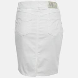 Pre Owned Moschino Jeans White Denim Button Detail Pencil Skirt M Waist 31"