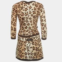 Pre Owned Moschino Jeans Brown Animal Print Cotton Top & Skirt Set S/M