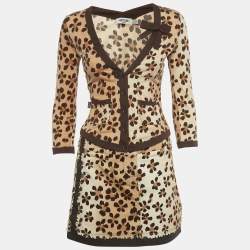 Pre Owned Moschino Jeans Brown Animal Print Cotton Top & Skirt Set S/M