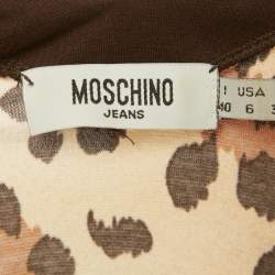 Pre Owned Moschino Jeans Brown Animal Print Cotton Top & Skirt Set S/M