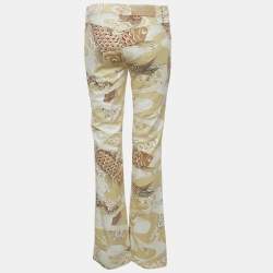 Pre Owned Moschino Jeans Cream Printed Denim Jeans S Waist 28" 