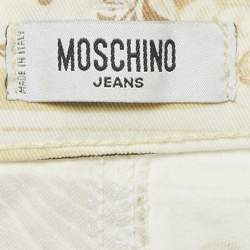 Pre Owned Moschino Jeans Cream Printed Denim Jeans S Waist 28" 