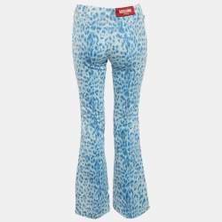 Pre Owned Moschino Jeans Blue Leopard Print Denim Flared Jeans M/Waist 27"
