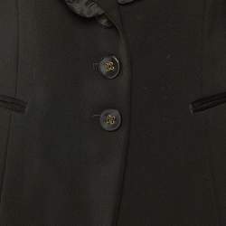 Pre Owned بليزر موسكينو جينز أسود صوف ممزوج بتفاصيل كشكش مقاس وسط (ميديم)