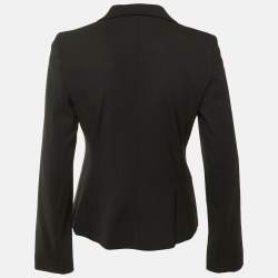 Pre Owned بليزر موسكينو جينز أسود صوف ممزوج بتفاصيل كشكش مقاس وسط (ميديم)