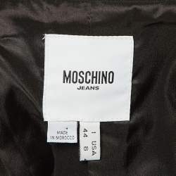 Pre Owned بليزر موسكينو جينز أسود صوف ممزوج بتفاصيل كشكش مقاس وسط (ميديم)