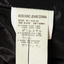 Pre Owned بليزر موسكينو جينز أسود صوف ممزوج بتفاصيل كشكش مقاس وسط (ميديم)