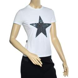 Moschino Jeans White Cotton Star Embellished Short Sleeve T-Shirt M