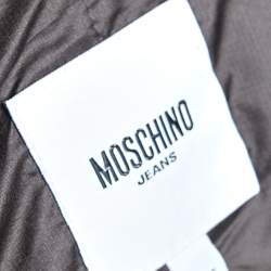 Pre Owned Moschino Jeans Brown Technical Fabric Peplum Hoodie Jacket M