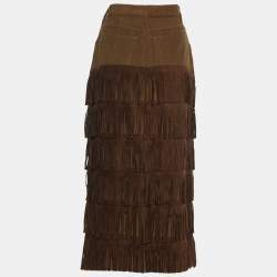 Moschino Jeans Tan Brown Tassel Tiered Midi Skirt L