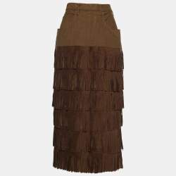 Moschino Jeans Tan Brown Tassel Tiered Midi Skirt L