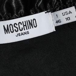 Pre Owned Moschino Jeans Black Crepe & Poplin Ruffled V Neck Dress L