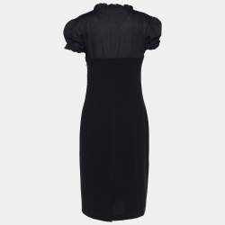 Pre Owned Moschino Jeans Black Crepe & Poplin Ruffled V Neck Dress L