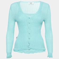 Pre Owned Moschino Jeans Blue Knit Sleeveless Top & Button Front Cardigan Set M